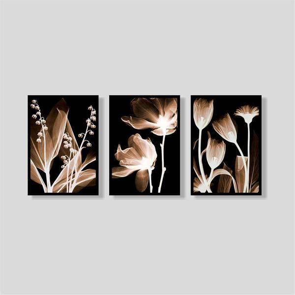 3 Quadros Decorativos Flores Reluzentes 21x30 Pvc Luven Bra