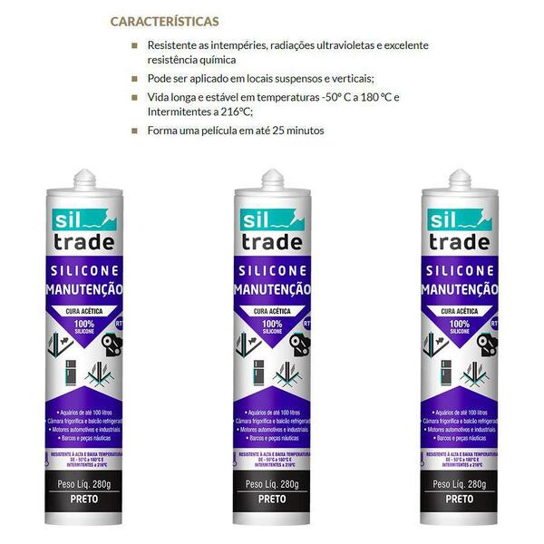 3 Unidades Silicone Siltrade 280gr Rtv Ideal P/ Aquários Cor: