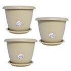 3 Vasos Siena Redondo 20cm Com Pratos Para Flores E Plantas