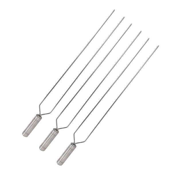 3x Espeto Duplo Inox 40cm Cabo Revestido Alumínio Churrasco
