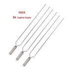 3x Espeto Duplo Inox 50cm Cabo Revestido Alumínio Churrasco