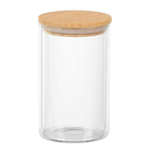 450ml Pote De Vidro Mantimentos Tampa De Bambu 6,5 X 15cm