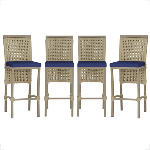 4 Banqueta Em Alumínio Roma Fendi Corda Náutica Tecido 10