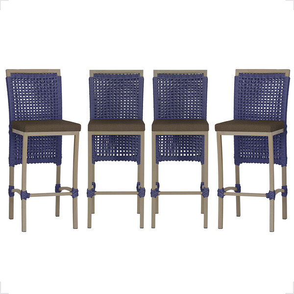 4 Banqueta Em Alumínio Roma Fendi Corda Náutica Tecido 9