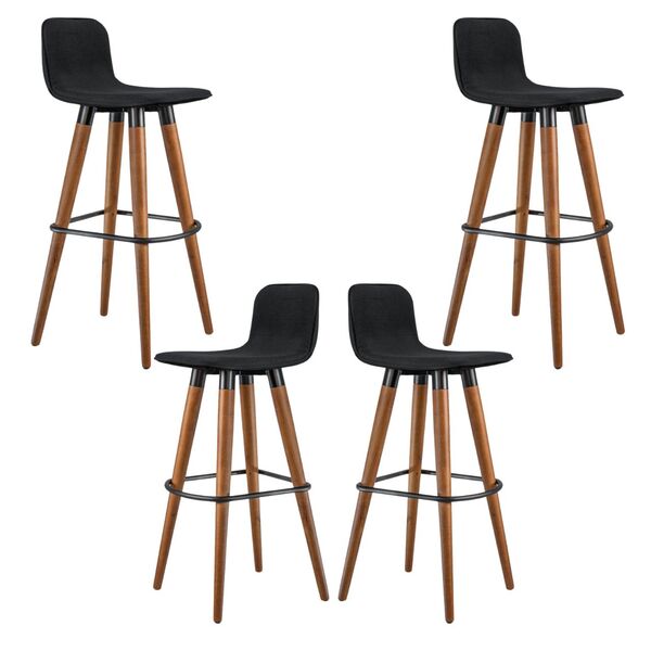 4 Banquetas Alto Padrão Com Encosto Pes De Madeira Tecido Lin