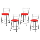 4 Banquetas Baixa Para Cozinha Epoxi Cinza Vermelho
