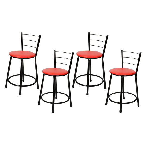 4 Banquetas Baixa Para Cozinha Epoxi Preta Vermelho