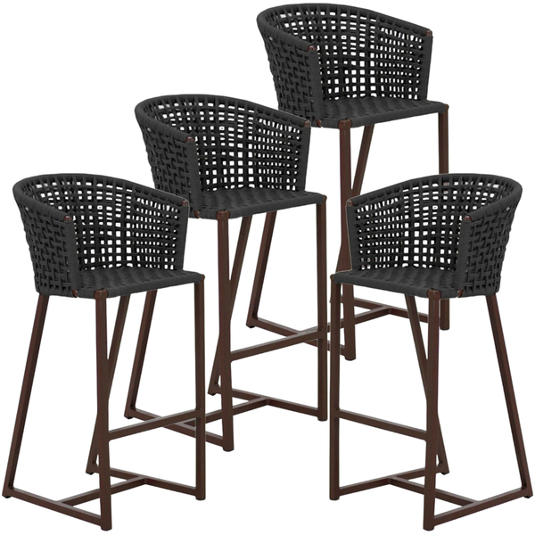 4 Banquetas Bali Em Alumínio E Corda Náutica Trama Original