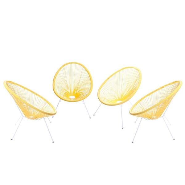 4 Cadeiras Acapulco Cordas Pvc Amarela 85cm
