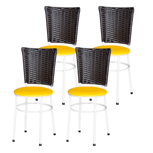 4 Cadeiras Branca Para Cozinha Hawai Café  Amarelo