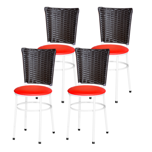 4 Cadeiras Branca Para Cozinha Hawai Café  Vermelho