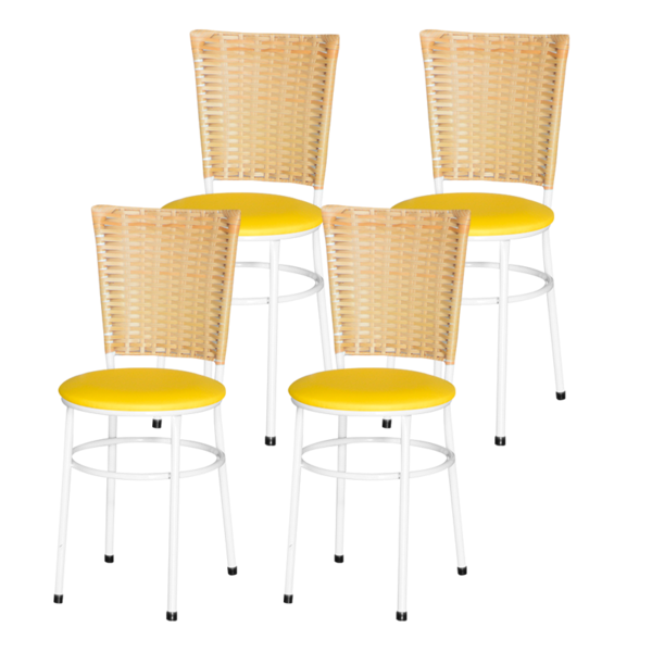 4 Cadeiras Brancas Para Cozinha Hawai Palha  Amarelo