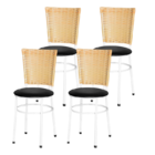 4 Cadeiras Brancas Para Cozinha Hawai Palha  Preto
