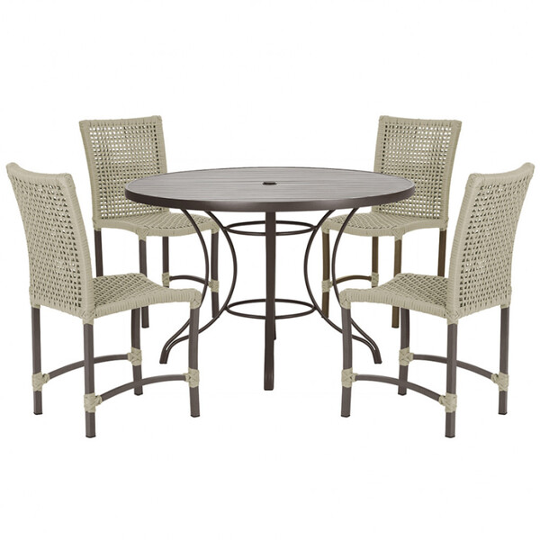 4 Cadeiras Cannes Corda Náutica E Mesa Com Tampo Ripado 1,00m