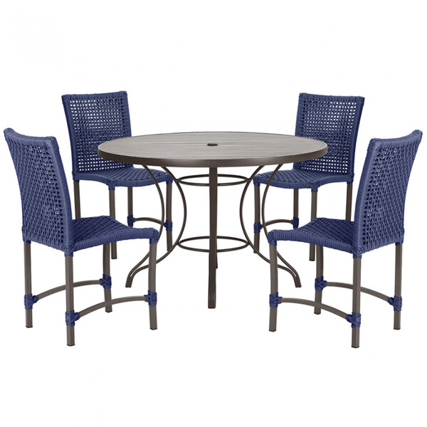 4 Cadeiras Cannes Corda Náutica E Mesa Com Tampo Ripado 1,00m