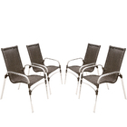 4 Cadeiras De Área Emily Tabaco Alumínio Polido