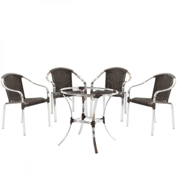 4 Cadeiras E Mesa Alta Tóquio Alumínio E Fibra Sintética Área