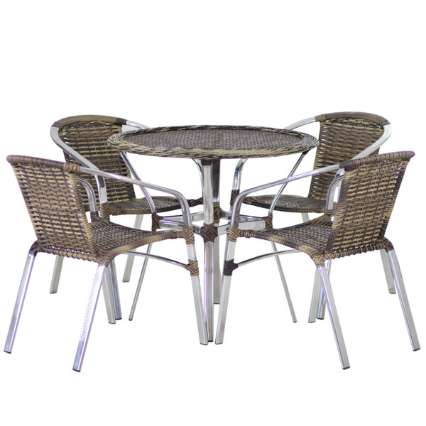 4 Cadeiras E Mesa Com Tampo Alumínio Área Varanda