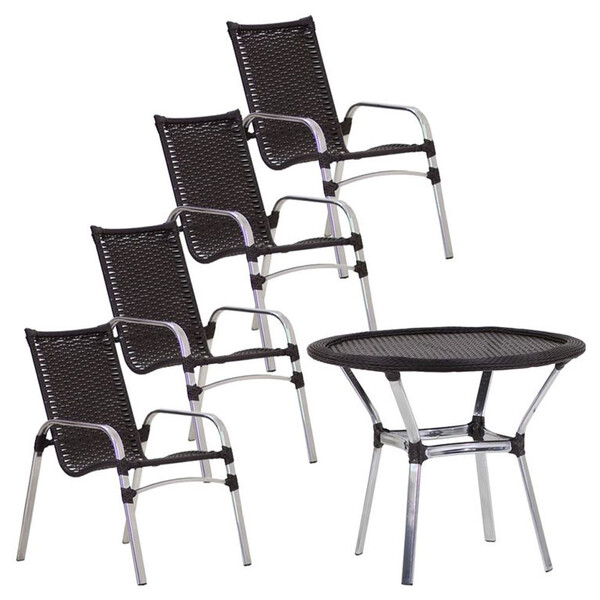 4 Cadeiras Emily E Mesa Emily Tampo Tramado Em Alumínio Trama