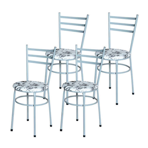 4 Cadeiras Para Cozinha Epoxi Cinza Assento Floral Floral Bra