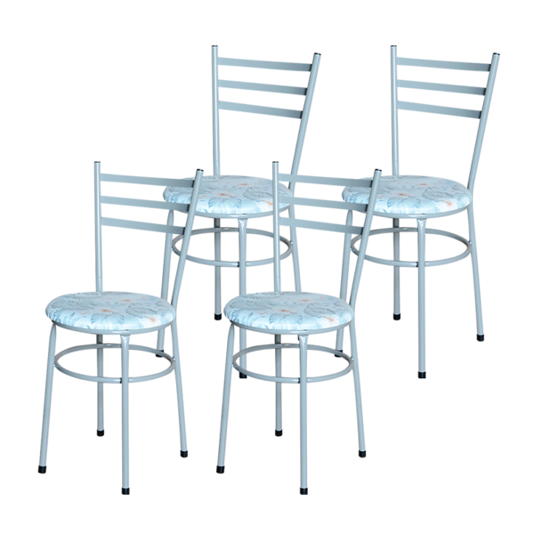 4 Cadeiras Para Cozinha Epoxi Cinza Assento Floral Floral Gelo