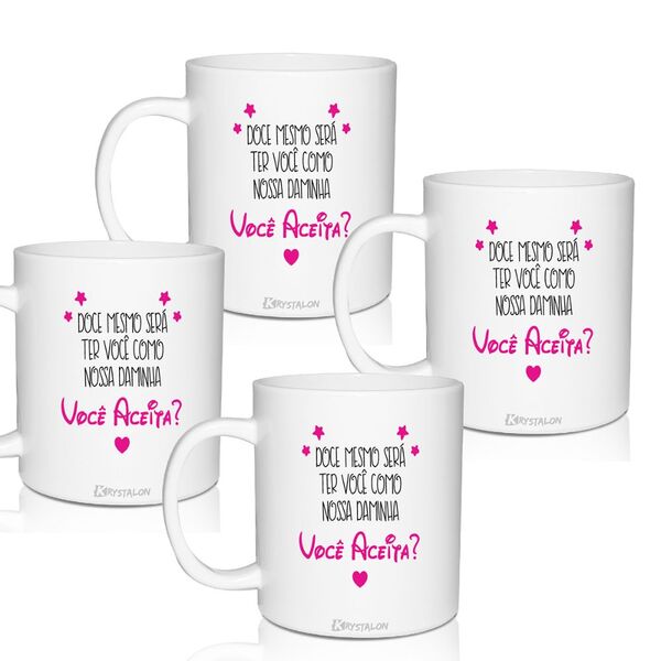 4 Canecas Convite Personalizadas Você Aceita - Para Daminha