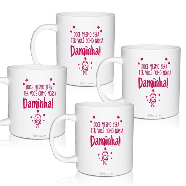 4 Canecas Lembrancinha Personalizadas Doce Mesmo Para Daminha