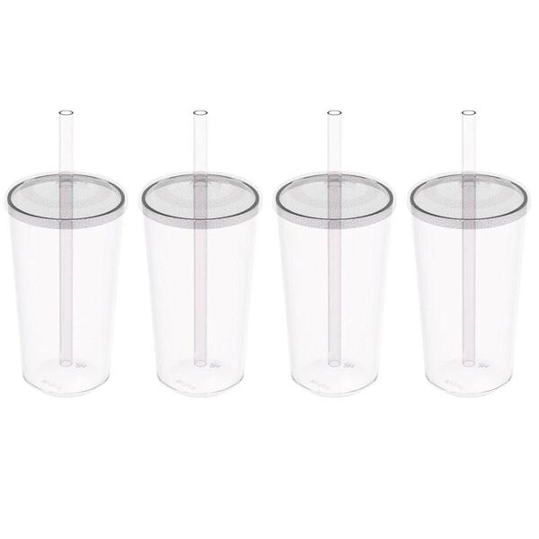 4 Copos Com Tampa E Canudo 500ml Crippa Transparente Plástico