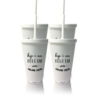 4 Copos Com Tampa E Canudo Branco Personalizado Acrílico Enfe