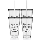 4 Copos Com Tampa E Canudo Personalizado Acrílico Enfermagem