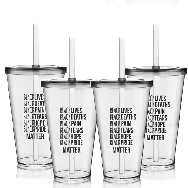 4 Copos Com Tampa E Canudo Personalizados Lista Black Lives