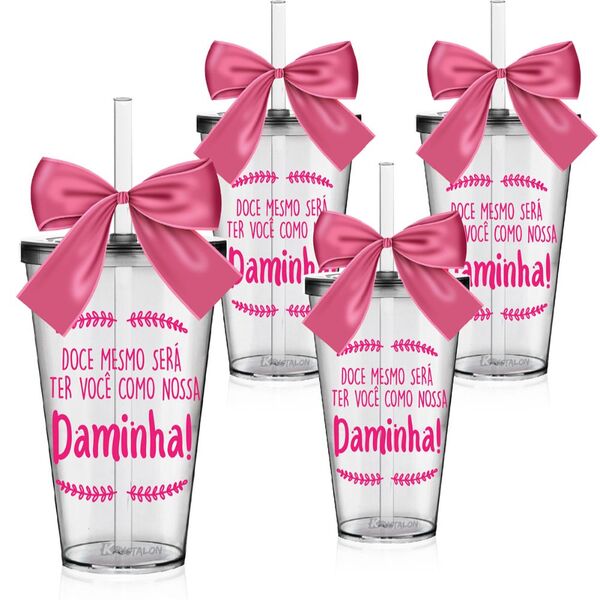 4 Copos Convite Personalizados Para Daminha - Doce Mesmo