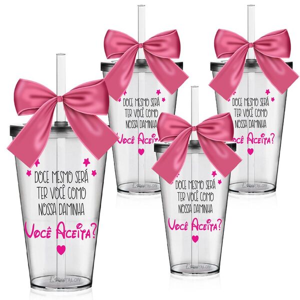4 Copos Convite Personalizados Para Daminha - Você Aceita
