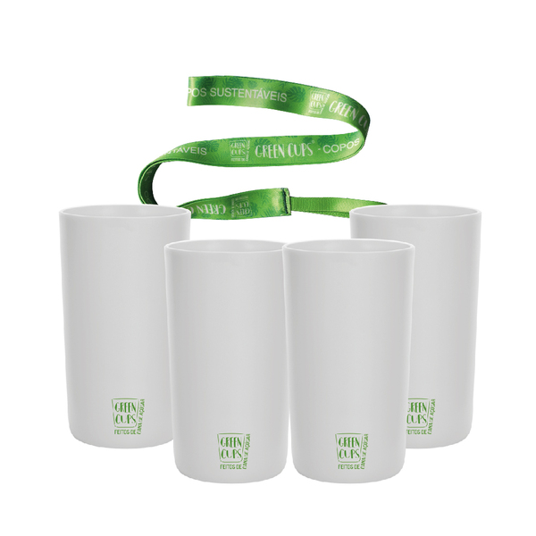 4 Copos Eco Branco Com Cordão Green Cups 280 Ml