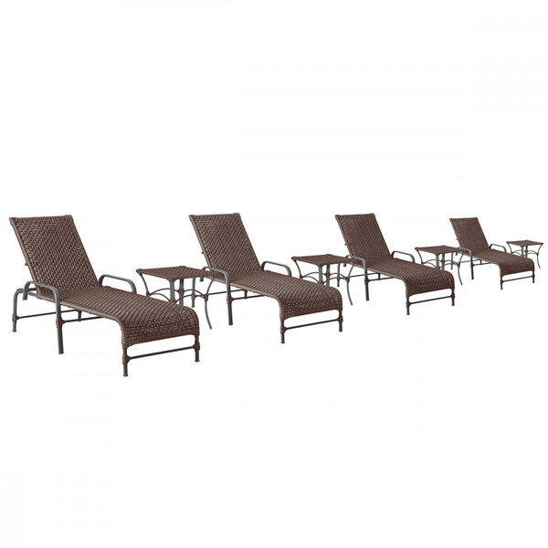 4 Espreguiçadeiras Catar E 4 Mesas Garden Corda Náutica Cor P