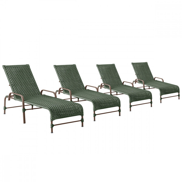 4 Espreguiçadeiras Reclinavel Catar Marrom Corda Nautica Tram