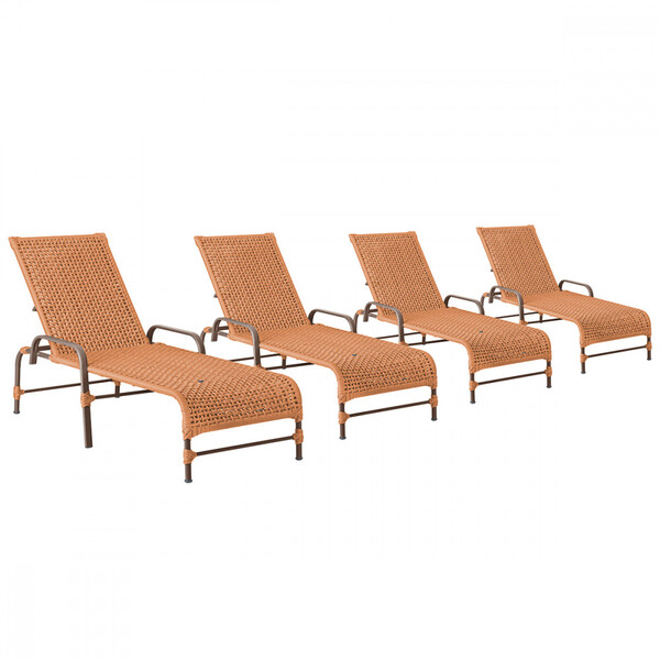 4 Espreguiçadeiras Reclinavel Catar Marrom Corda Nautica Tram