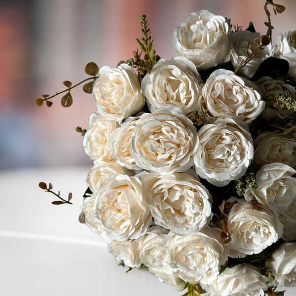 4 Flores Artificiais Cor Creme Buquê De Rosas Realistas Ideal