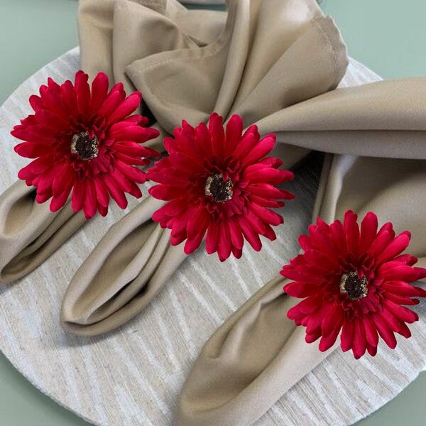 4 Gerberas Artificiais Vermelha Realista Com Haste Flexível D