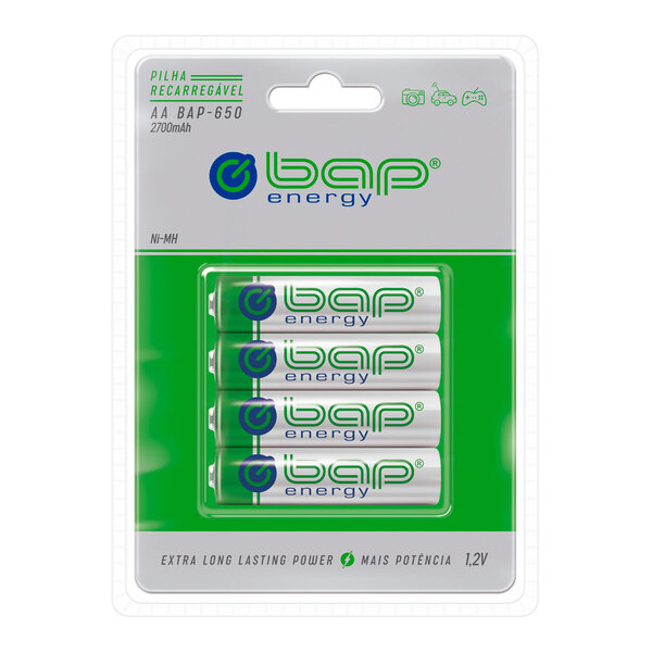 4 Pilhas Recarregáveis Aa 1.2v 2700mah Bap650 (1 Cart)