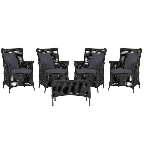 4 Poltronas E 1 Mesa Igapó Em Alumínio Pintura Marrom Corda N