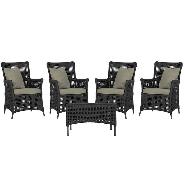 4 Poltronas E 1 Mesa Igapó Em Alumínio Pintura Marrom Corda N