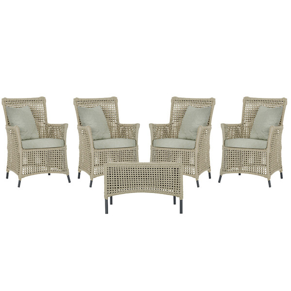 4 Poltronas E 1 Mesa Igapó Em Alumínio Pintura Preta Corda Ná