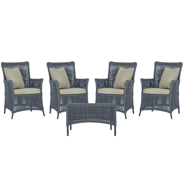 4 Poltronas E 1 Mesa Igapó Em Alumínio Pintura Preta Corda Ná