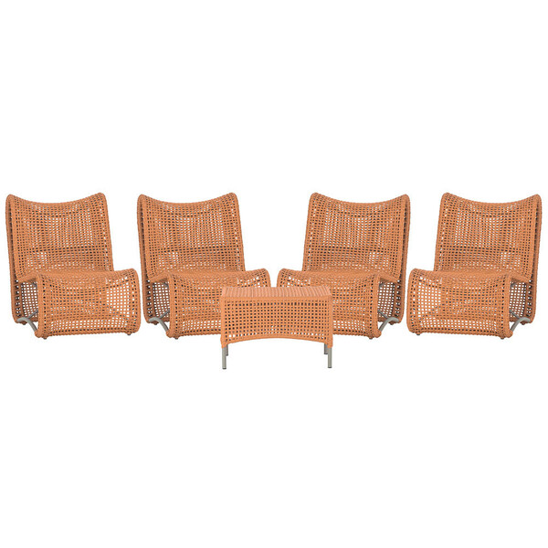 4 Poltronas E Mesa Texas Em Alumínio Pintura Fendi Corda Náut