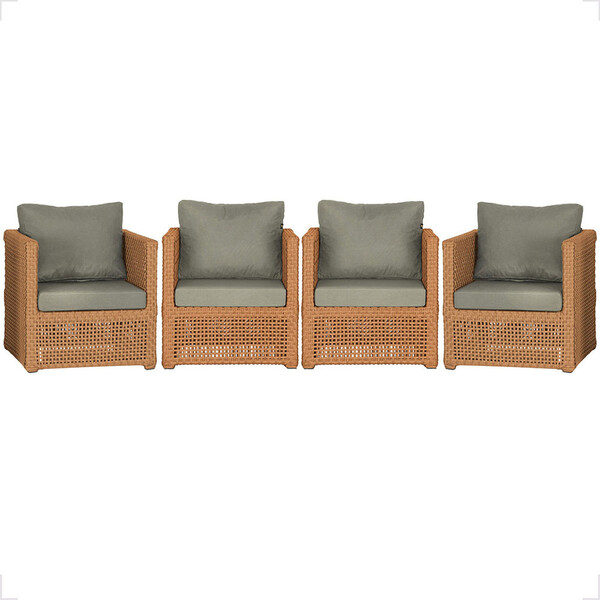 4 Poltronas Madri Alumínio Corda Náutica Estofado 8 Trama Ori