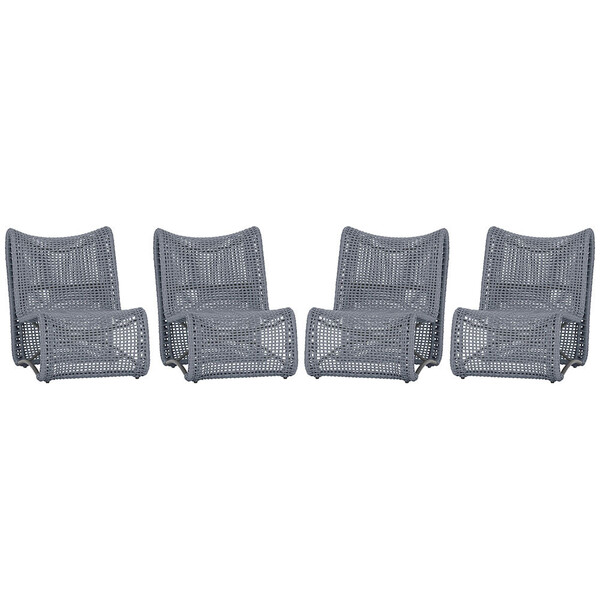 4 Poltronas Texas Em Alumínio Pintura Preta Corda Náutica Tra