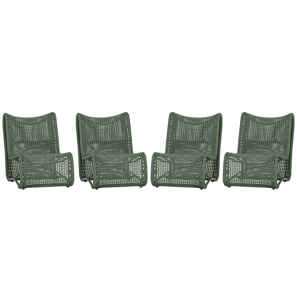 4 Poltronas Texas Em Alumínio Pintura Preta Corda Náutica Tra