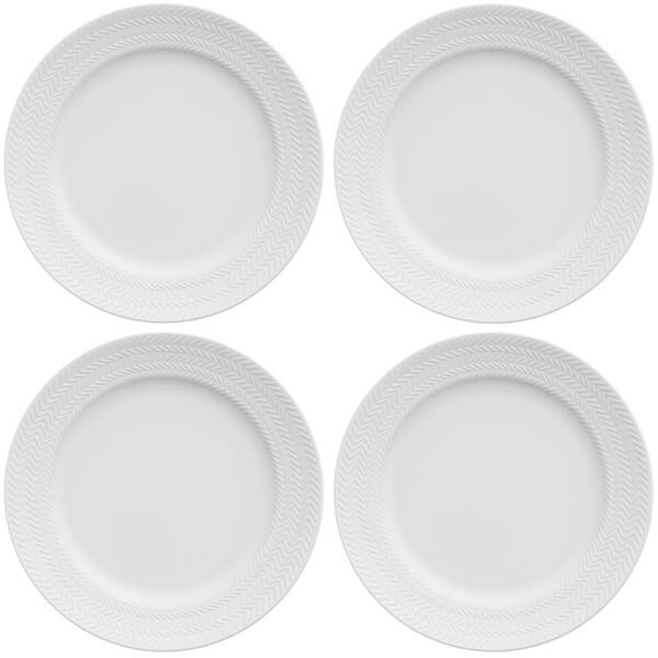 4 Pratos De Sobremesa 21cm Em Porcelana Relevo Chevron Germer