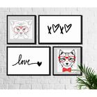 4 Quadros Decorativos Gatos Fofos Vermelho E Preto